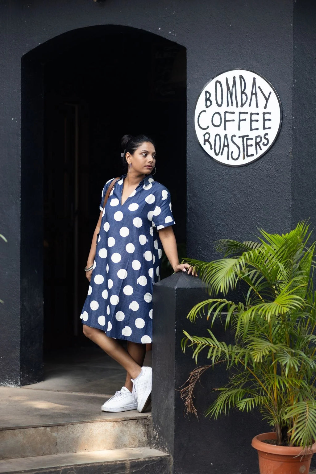 Noa Dress in Blue White Polka