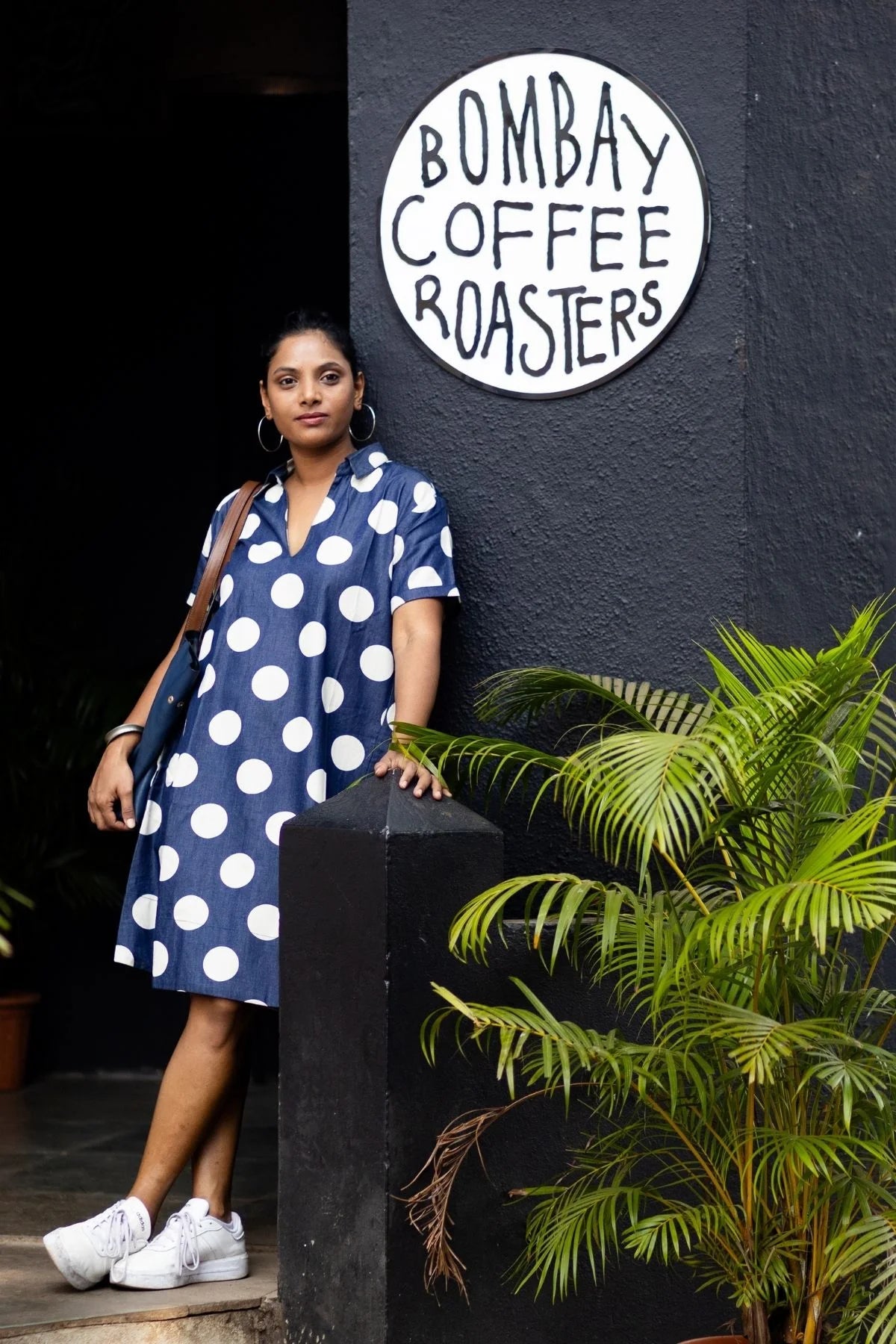 Noa Dress in Blue White Polka
