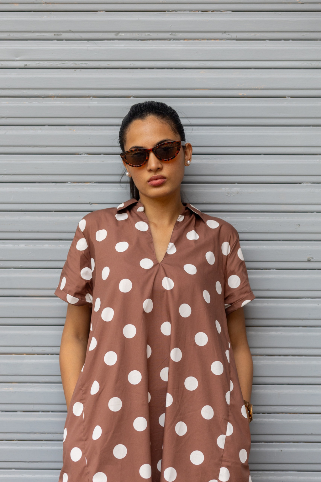 Noa Dress - Brown Polka