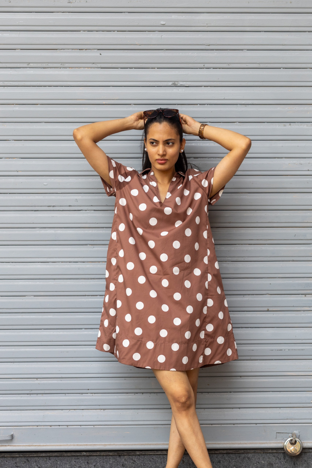 Noa Dress - Brown Polka