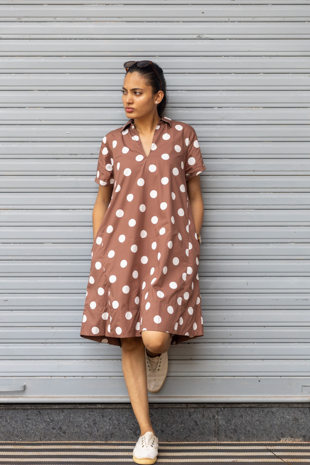 Noa Dress - Brown Polka
