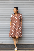 Noa Dress in Brown White Polka