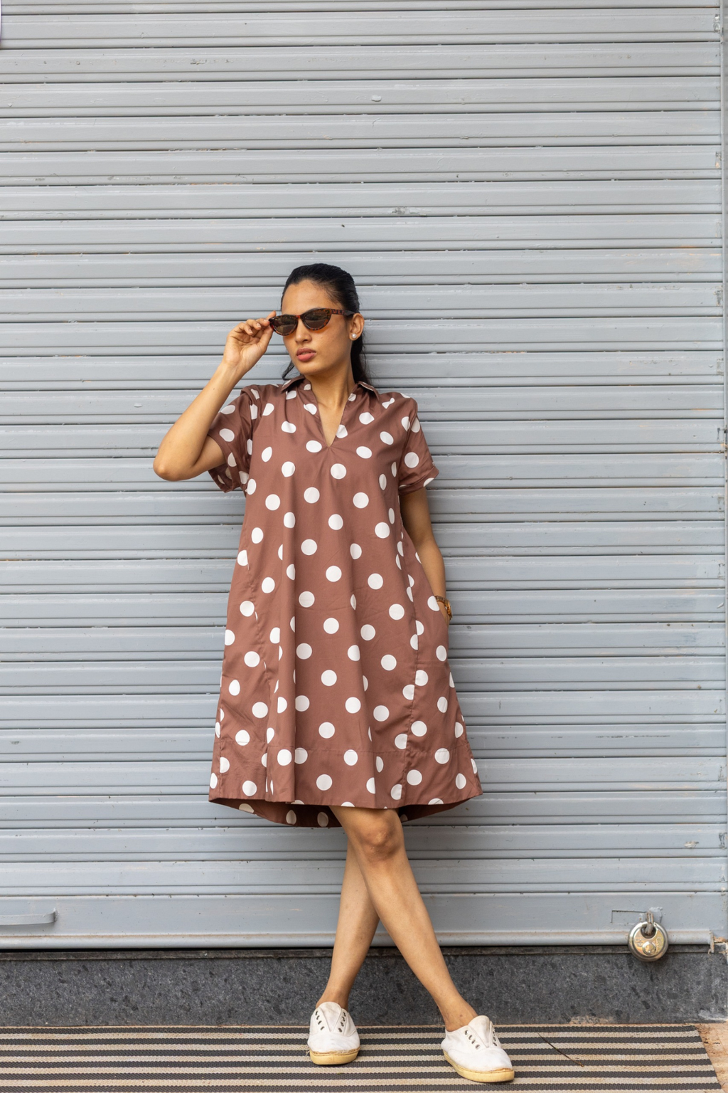 Noa Dress - Brown Polka