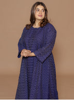 Alizah Blue Handloom Ikkat Cotton Jhabbha Kali Kurta
