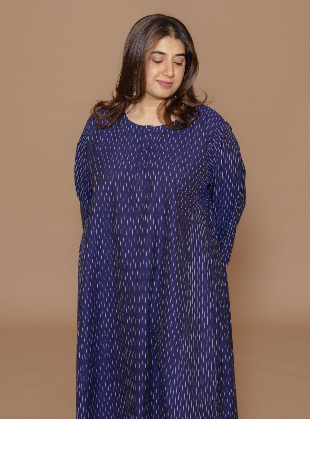 Alizah Blue Handloom Ikkat Cotton Jhabbha Kali Kurta