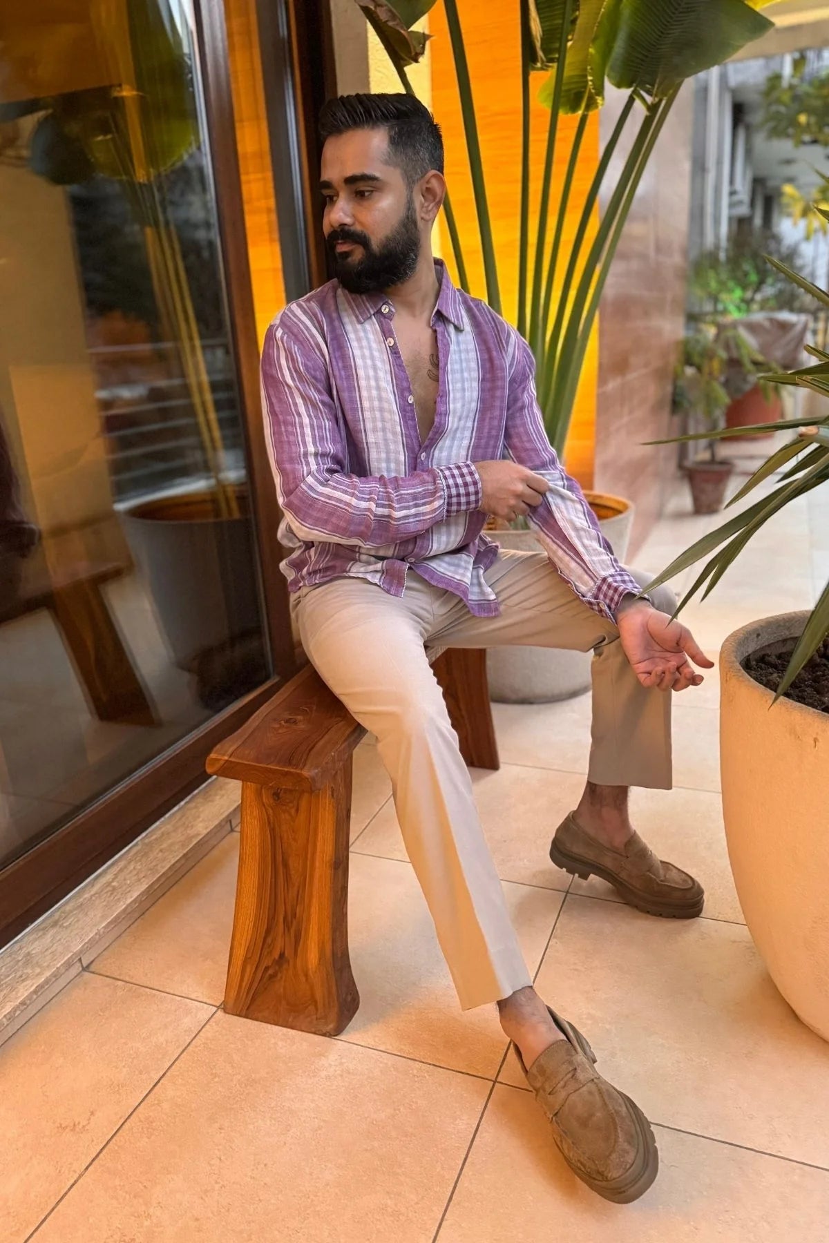 Sol Men Shirt in Purple & Mauve Stripes