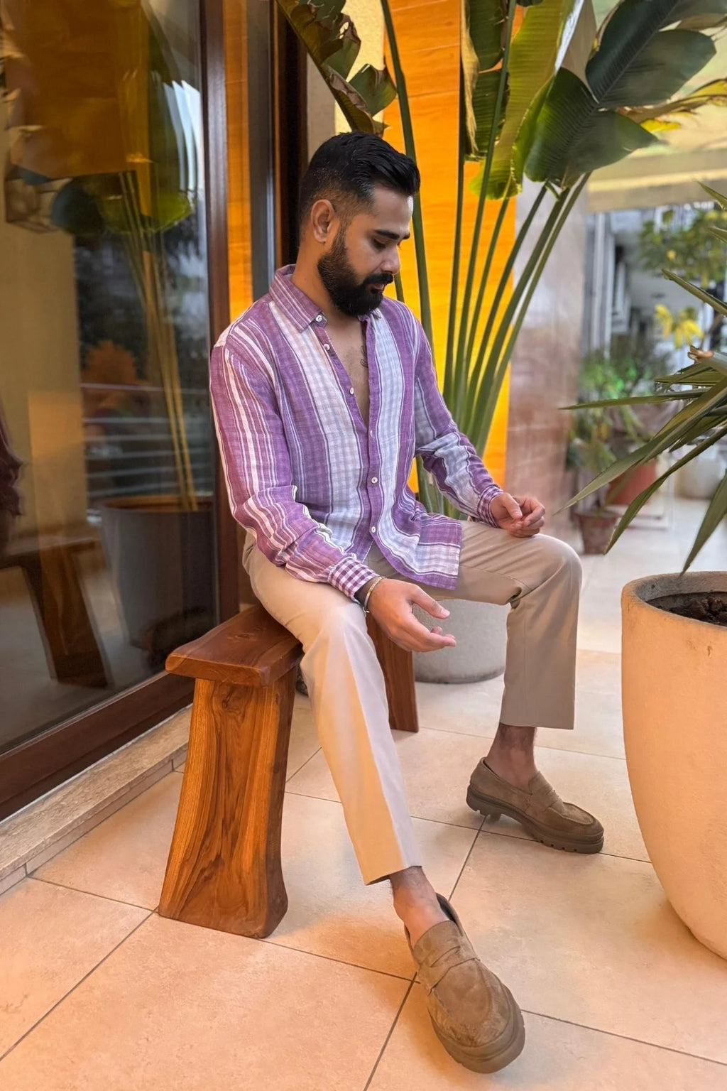 Sol Men Shirt in Purple & Mauve Stripes