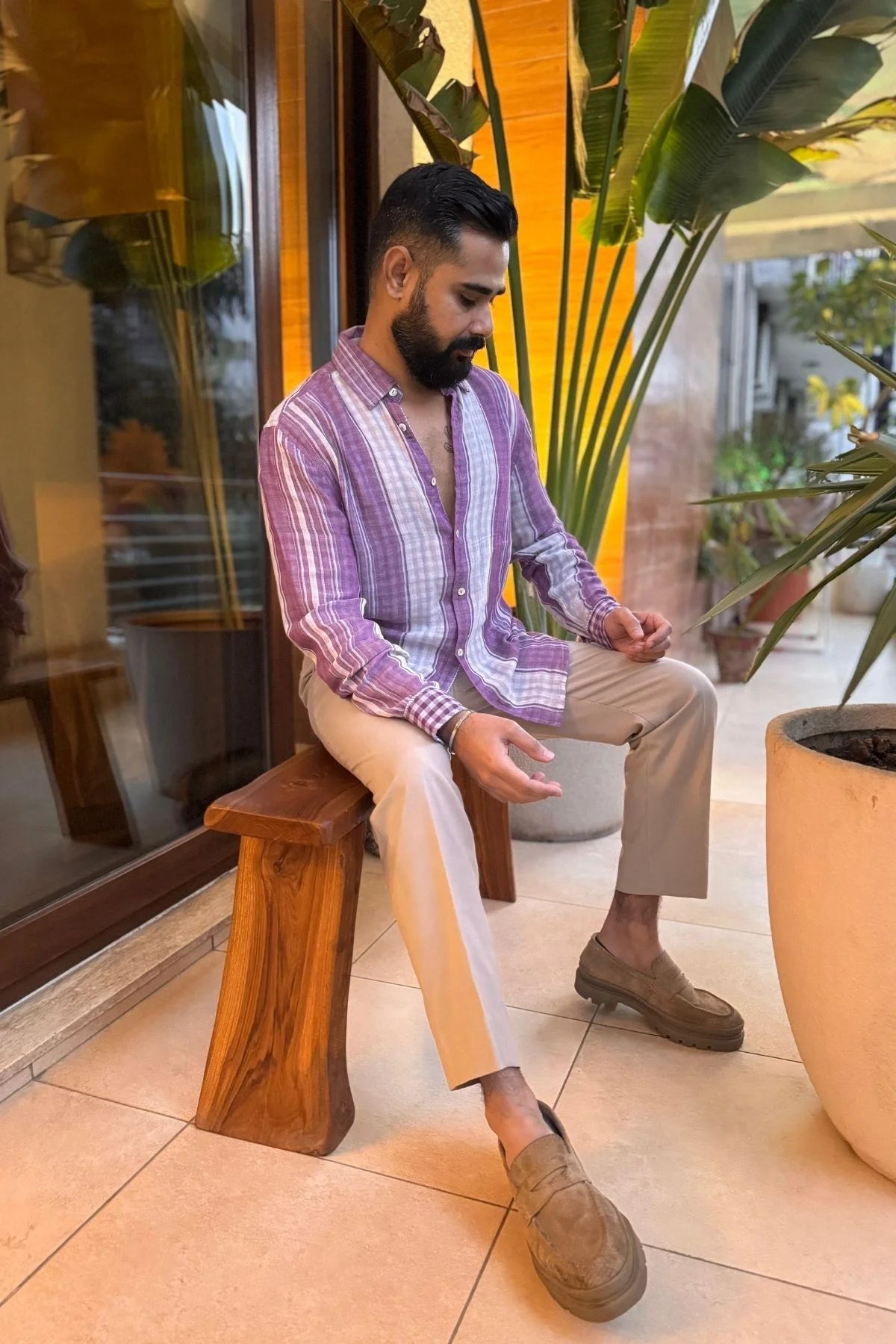 Sol Men Shirt in Purple & Mauve Stripes