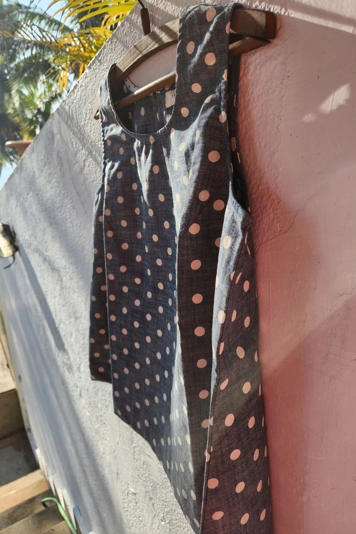 Sleeveless Swing Top in White Blue Polka