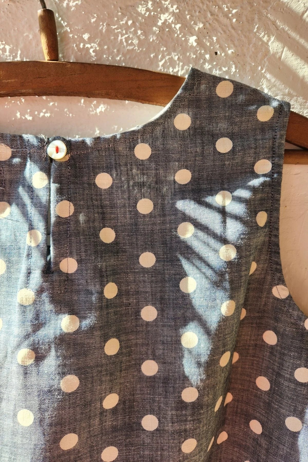 Sleeveless Swing Top in White Blue Polka