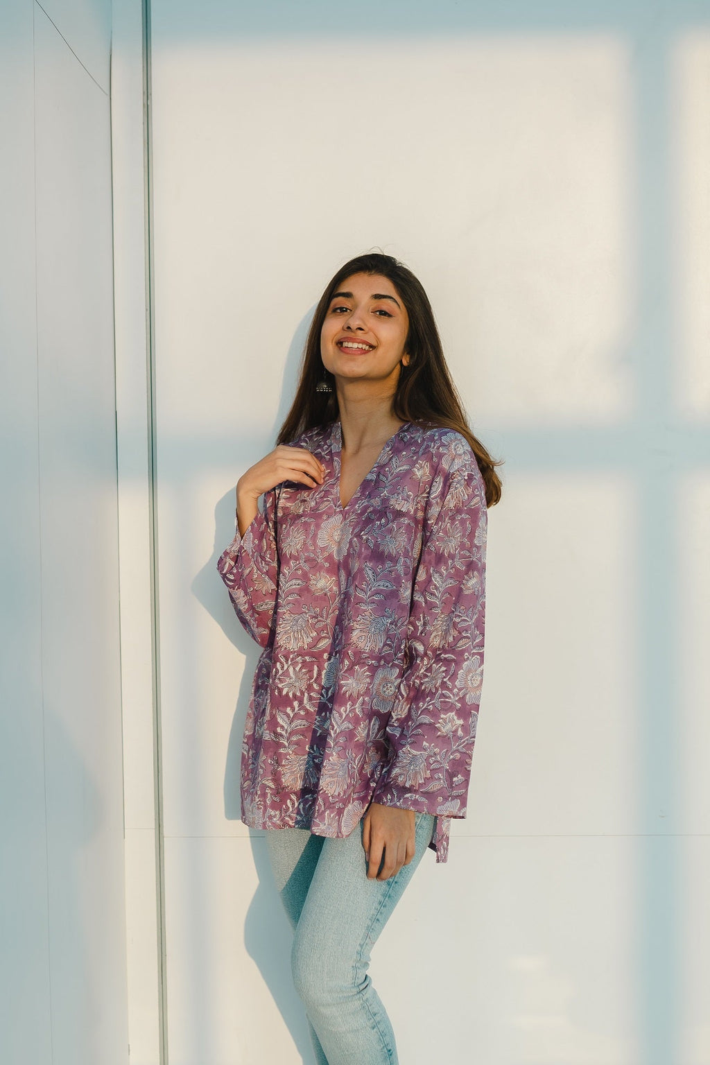 Tapsi Sanganeri Purple Cotton Top