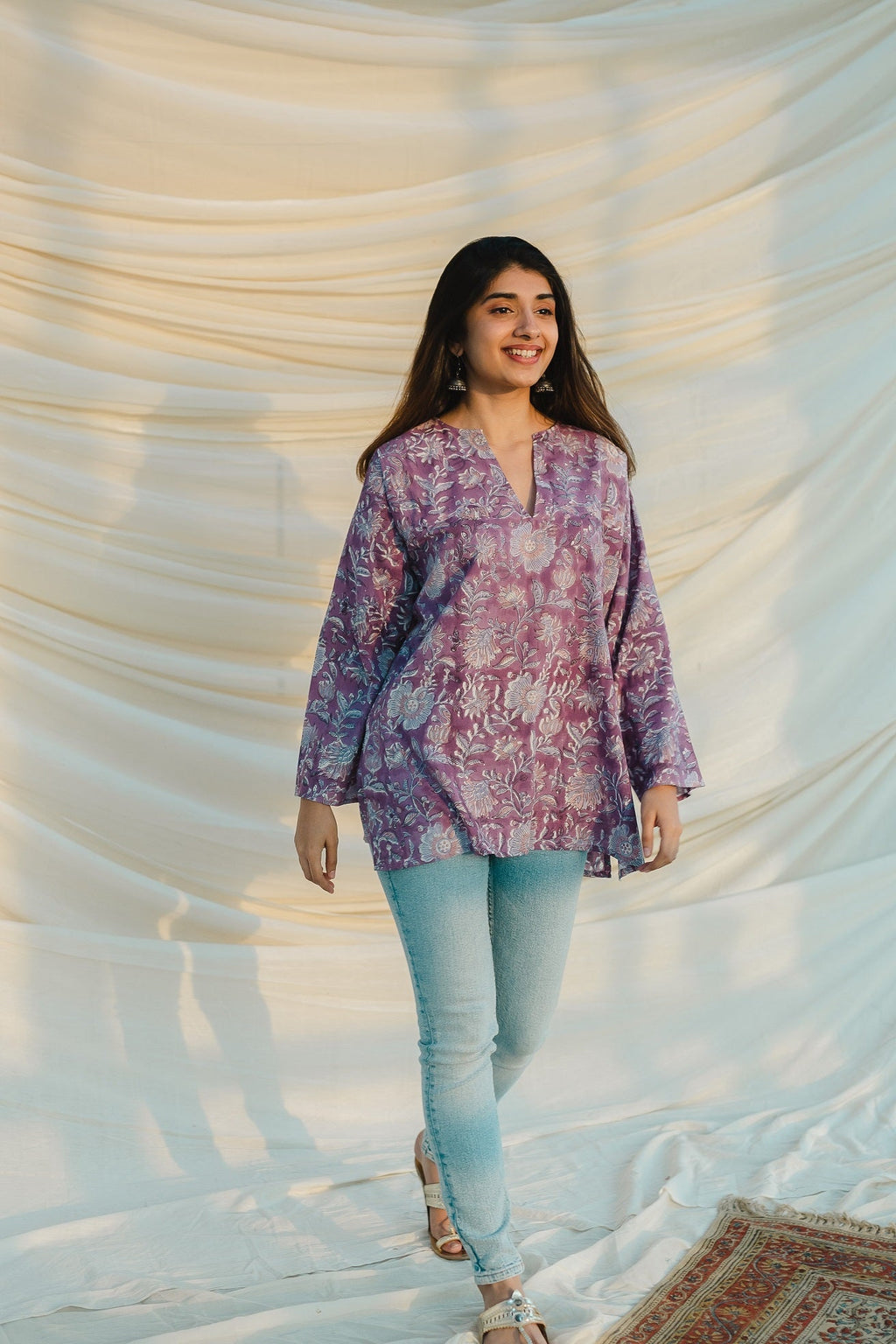 Tapsi Sanganeri Purple Cotton Top