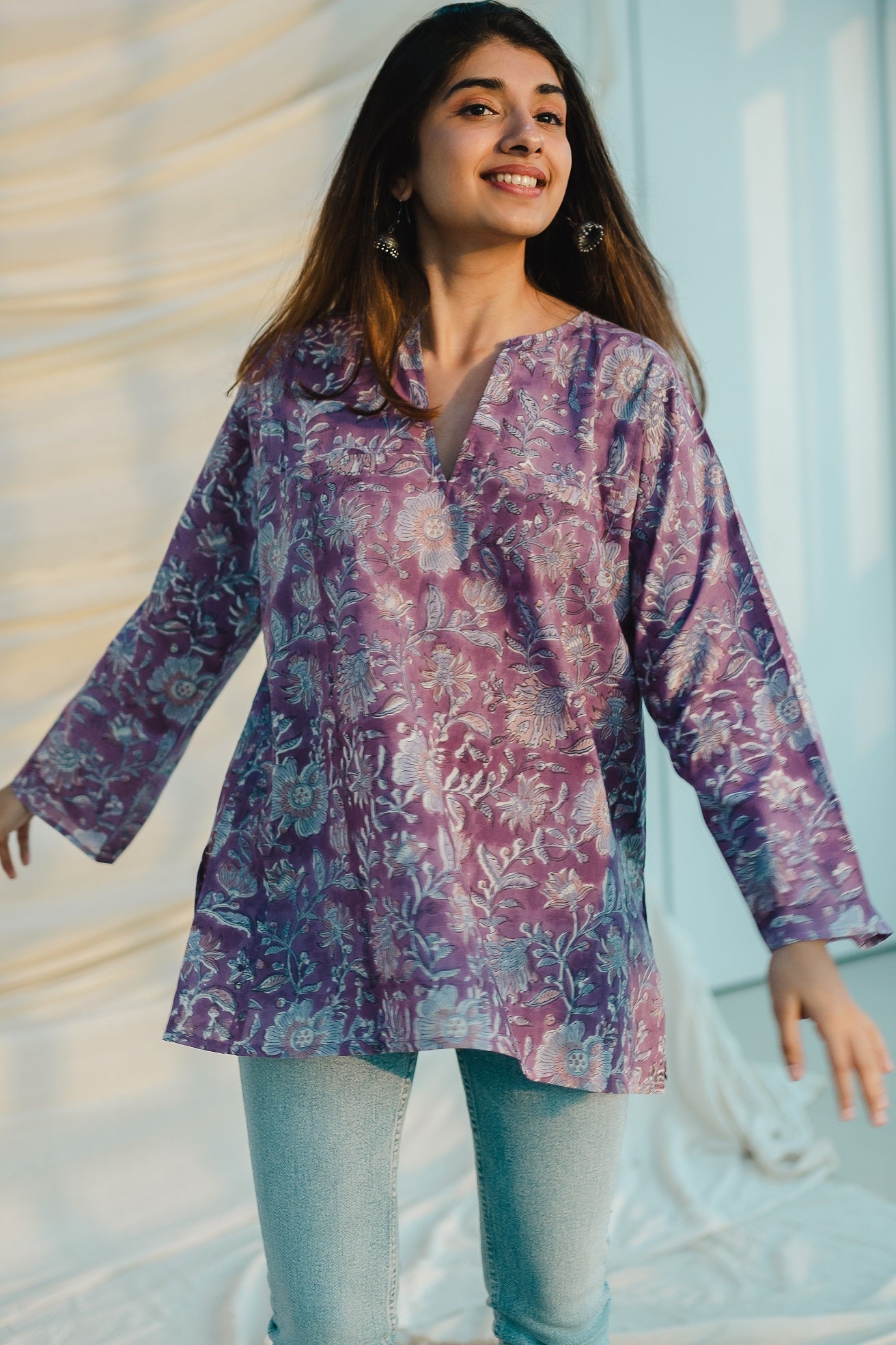 Tapsi Sanganeri Purple Cotton Top