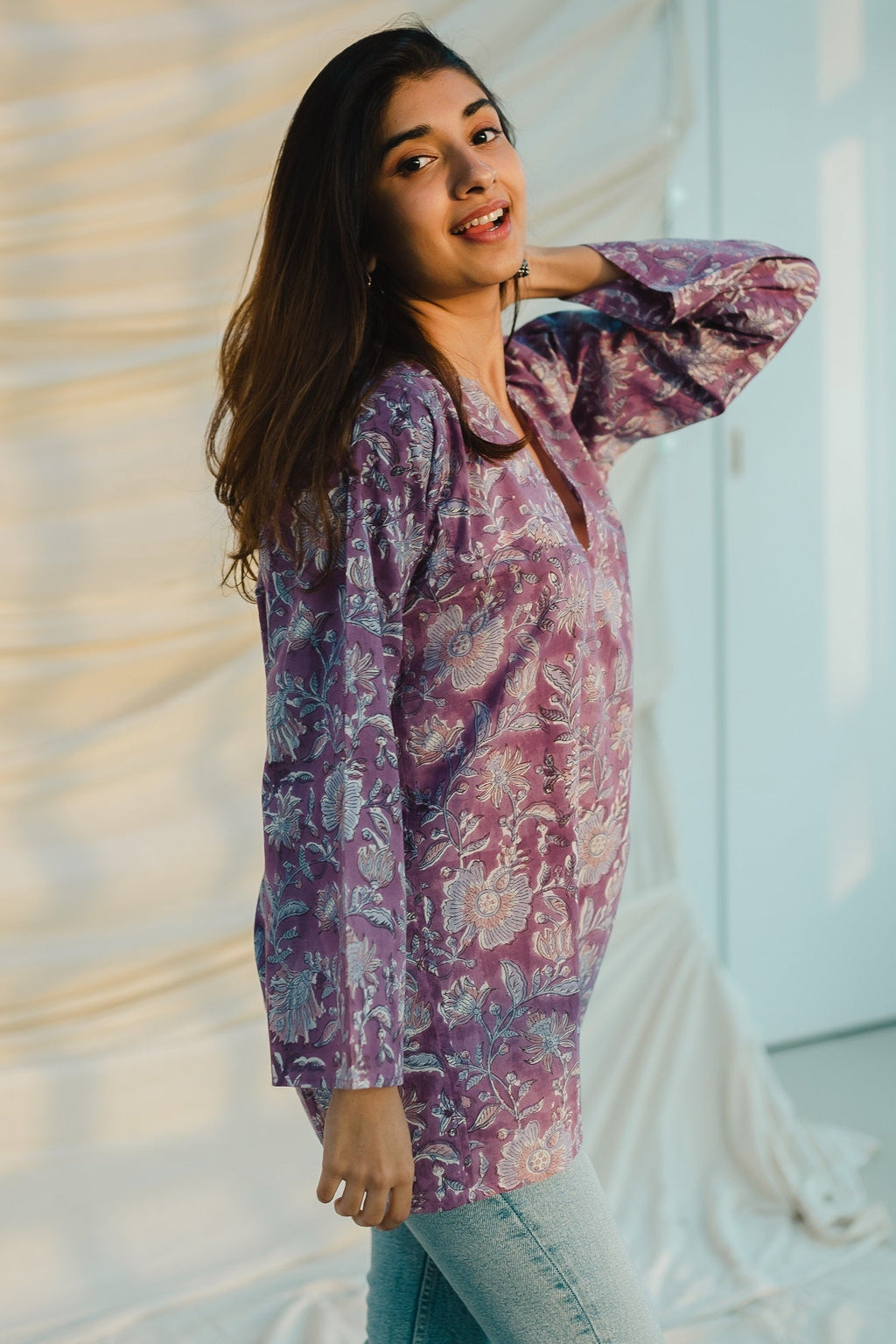 Tapsi Sanganeri Purple Cotton Top