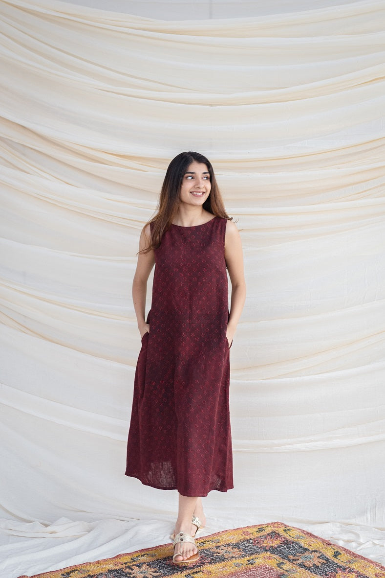 Jinisha Slub Cotton Brown Dress