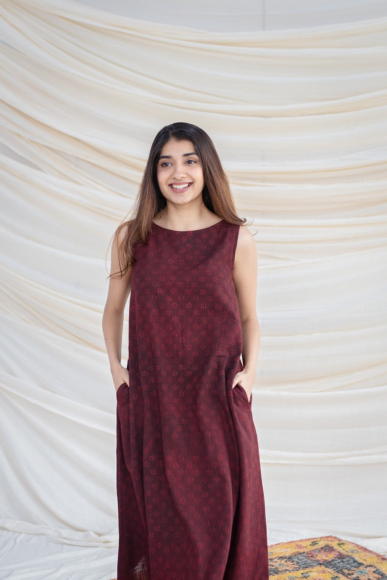 Jinisha Slub Cotton Brown Dress