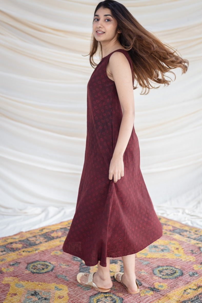 Jinisha Slub Cotton Brown Dress