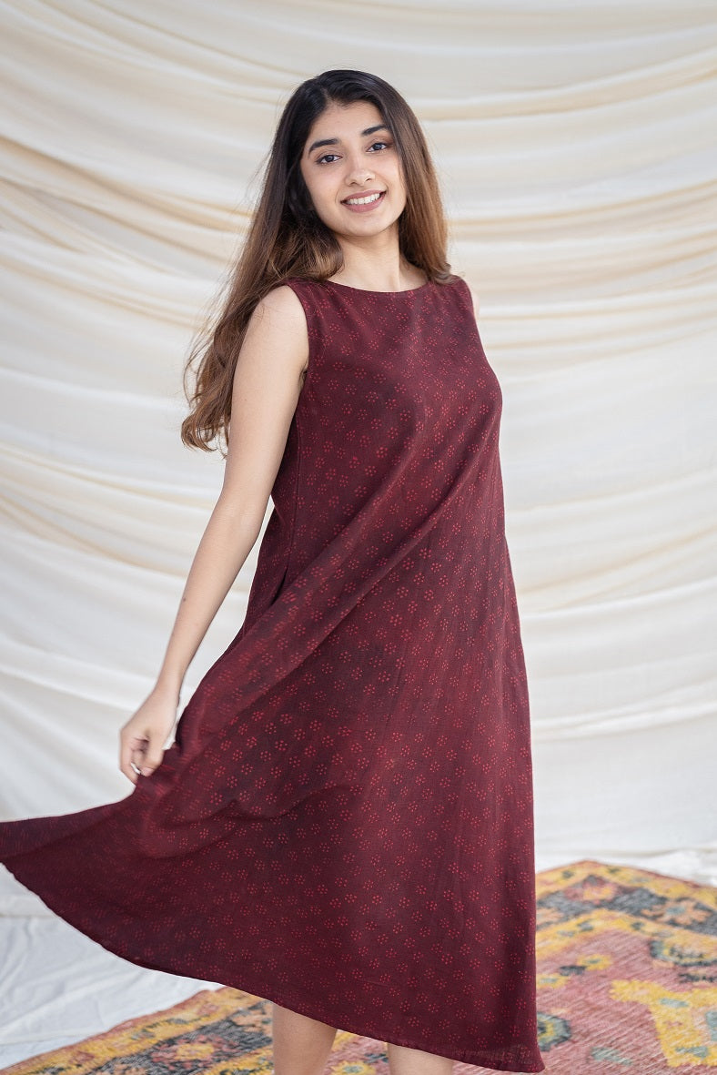Jinisha Slub Cotton Brown Dress