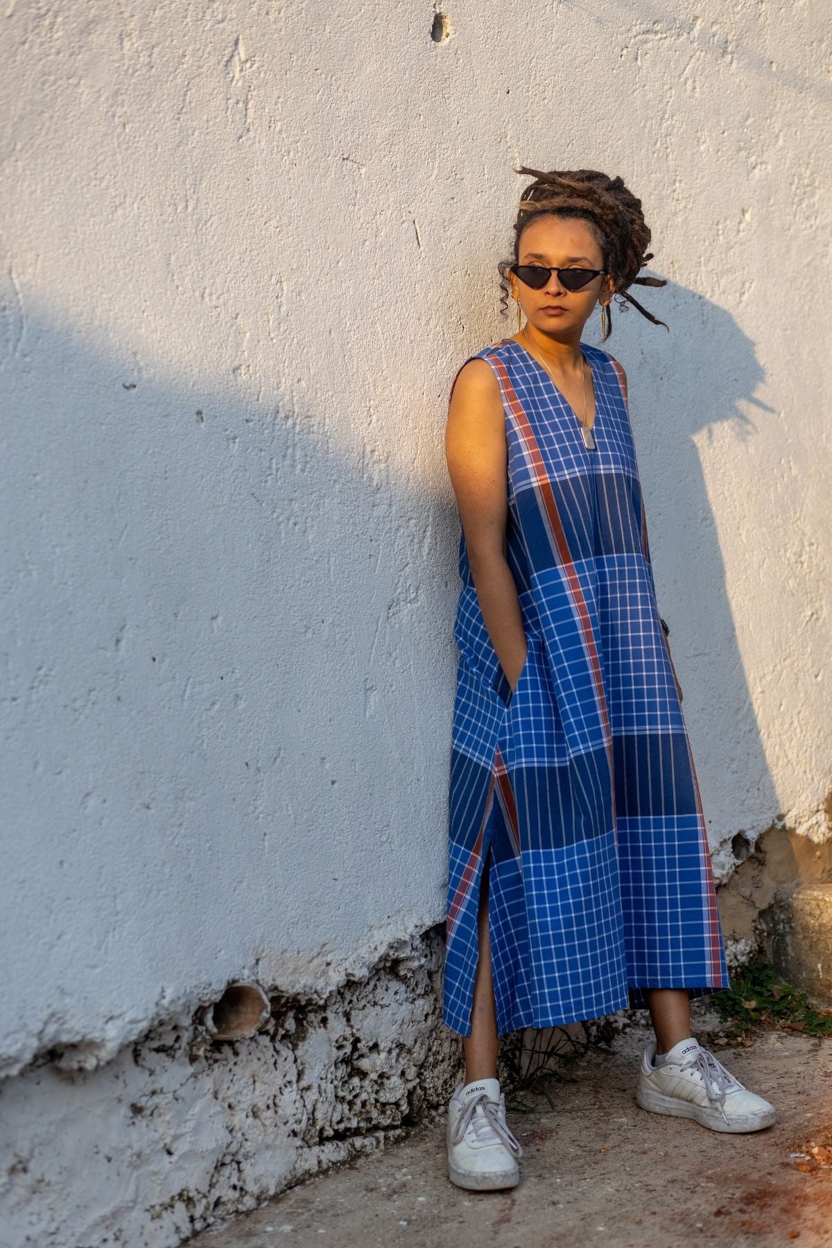 Umi Sleeveless Dress in Blue Madras Checks