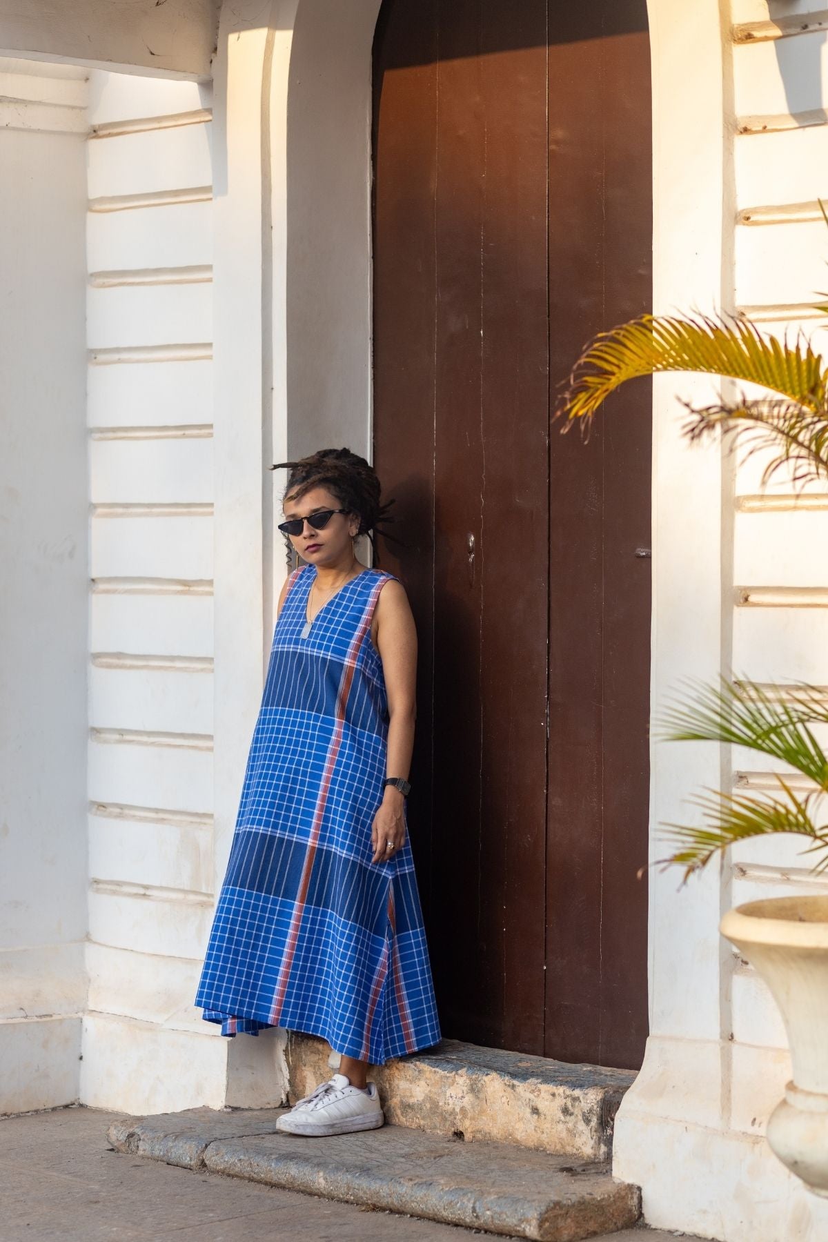 Umi Sleeveless Dress in Blue Madras Checks