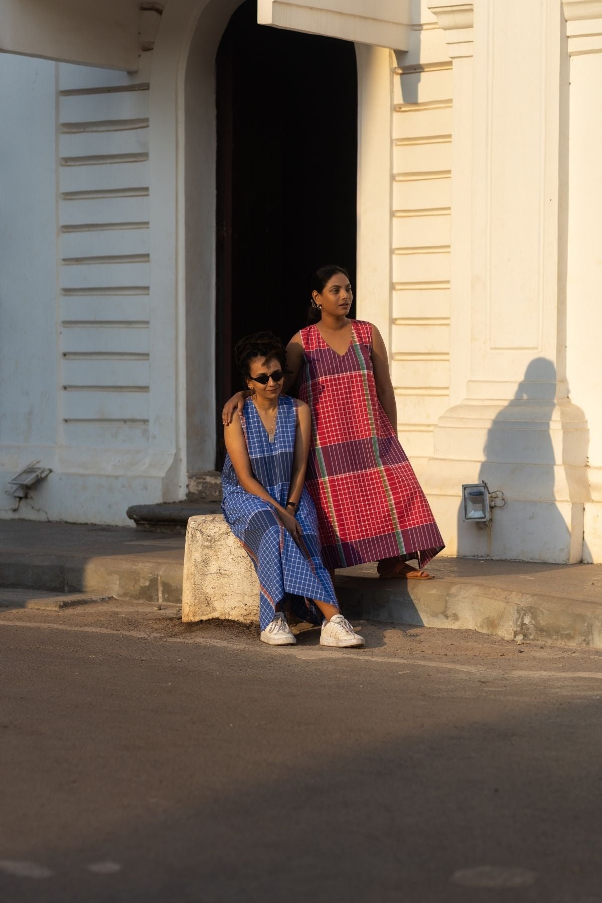 Umi Sleeveless Dress in Red Madras Checks