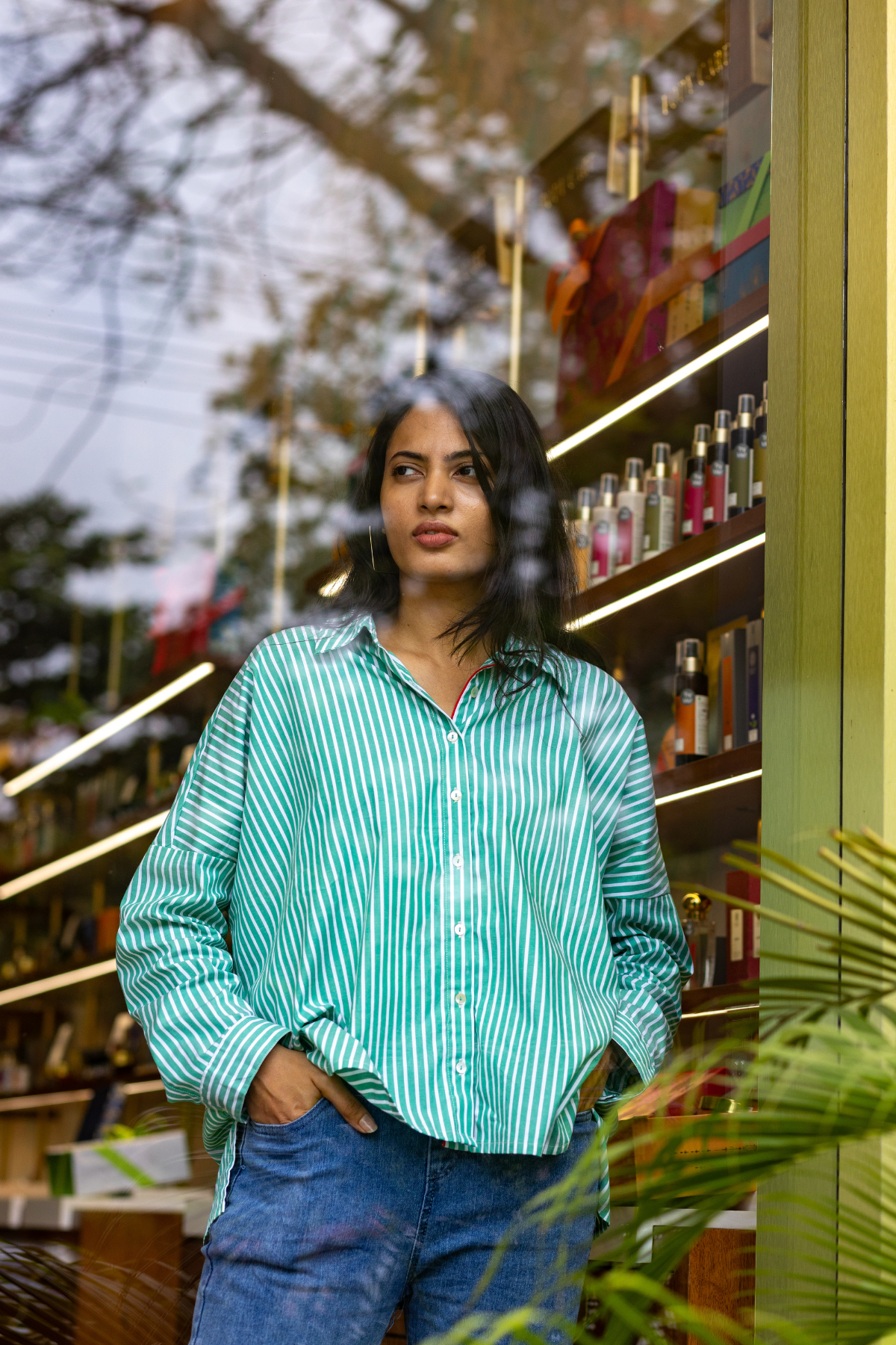 Fiza Shirt in Green Stripes