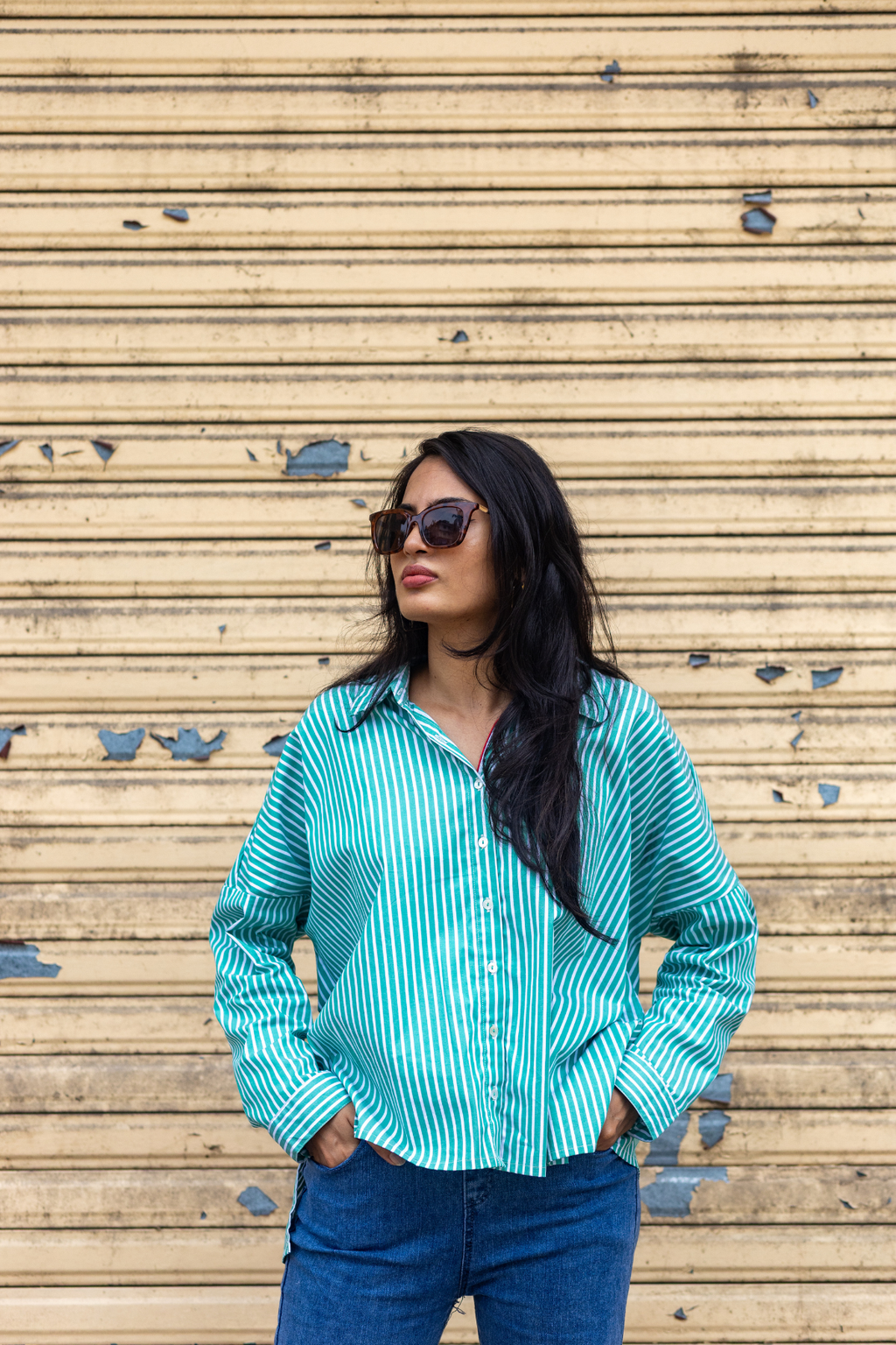 Fiza Shirt in Green Stripes