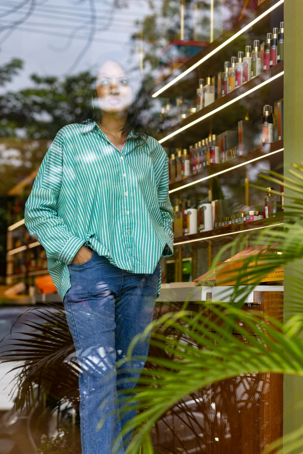 Fiza Shirt in Green Stripes
