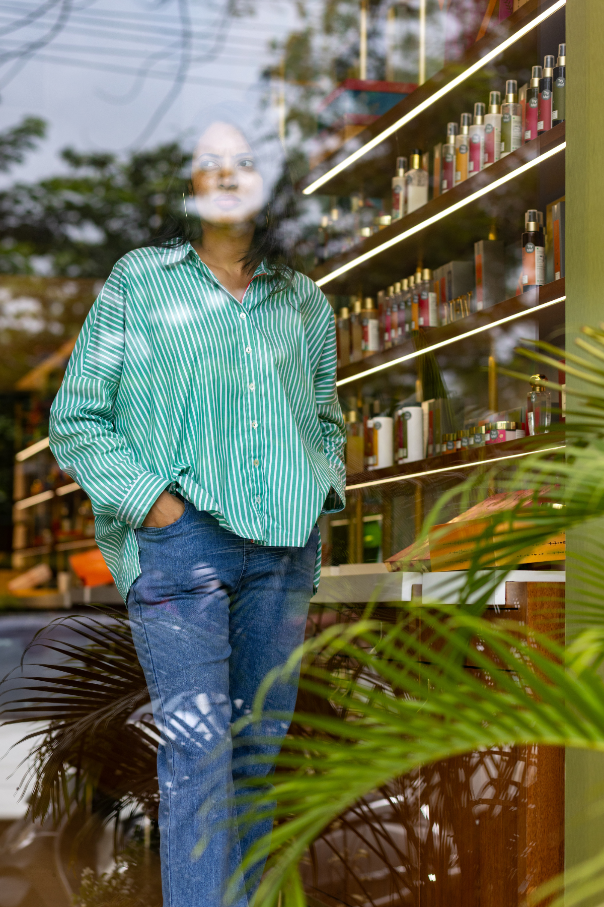 Fiza Shirt in Green Stripes